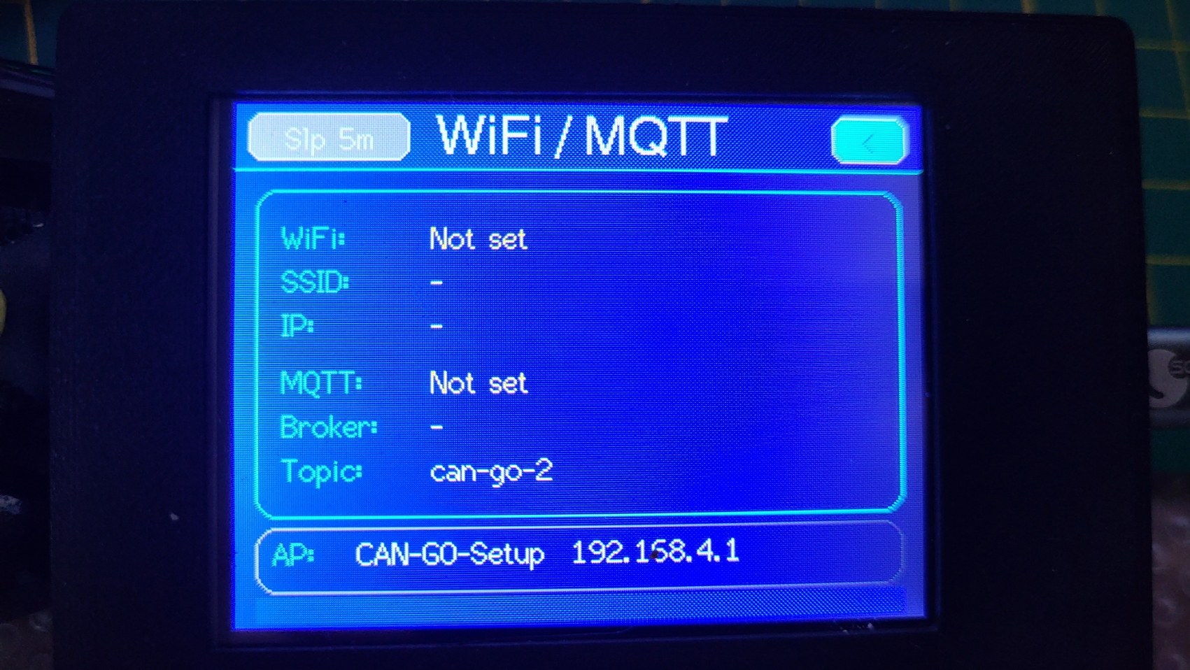 CAN-GO 2 WiFi MQTT screen with display sleep timer