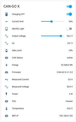 CAN-GO X Home Assistant entity view