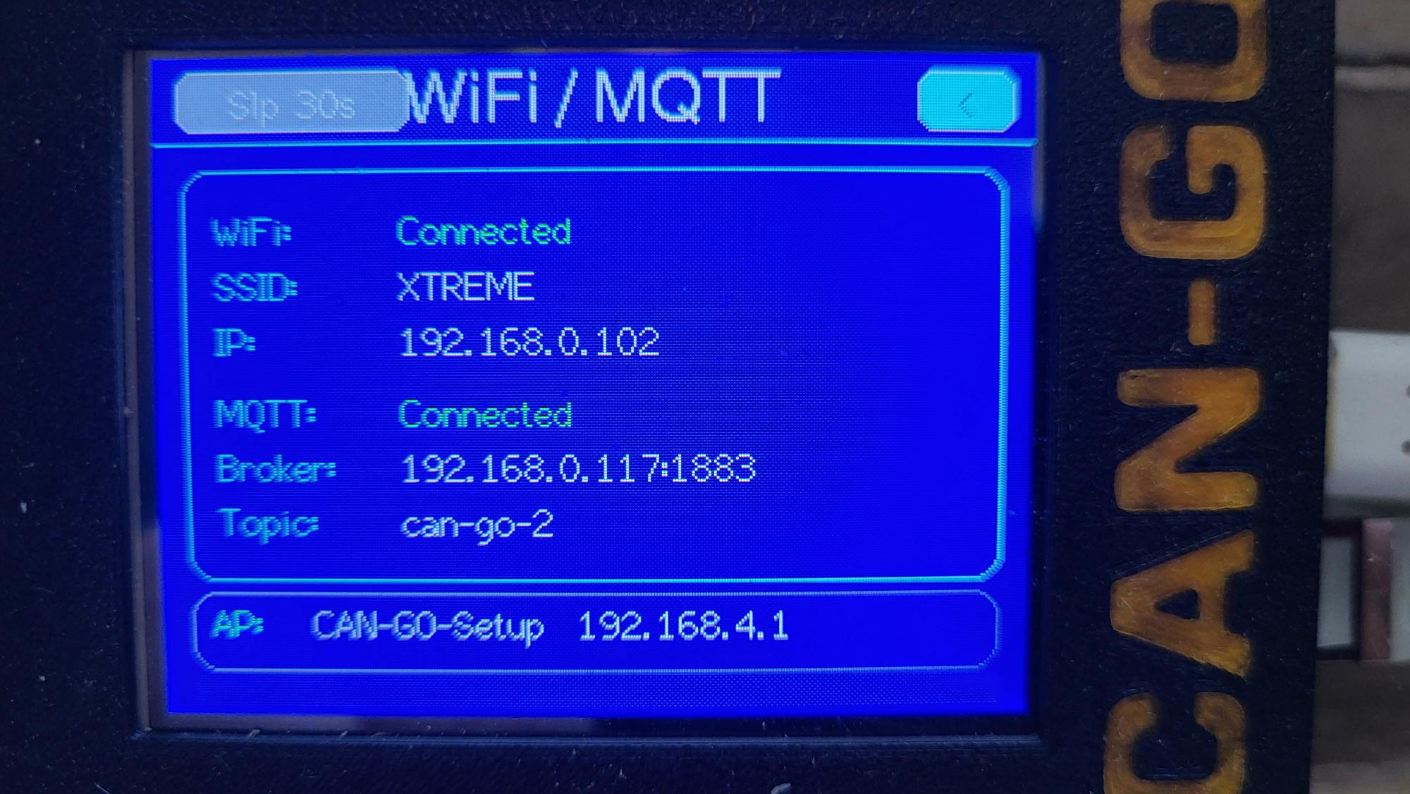CAN-GO X WiFi MQTT screen